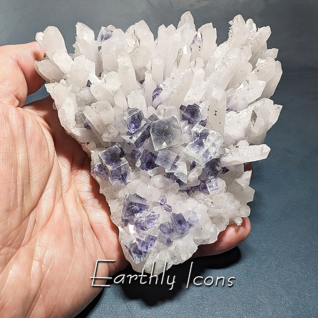 Fluorite on Quartz with Chlorite Inclusions and Pyrite – Yaogangxian Mine, Hunan, China