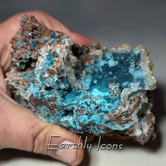 Rosasite with Calcite and Chrysocolla from Ojeula Mine, Mexico; Rosasite Specimen; Rosasite Crystals; Raw Rosasite Specimen