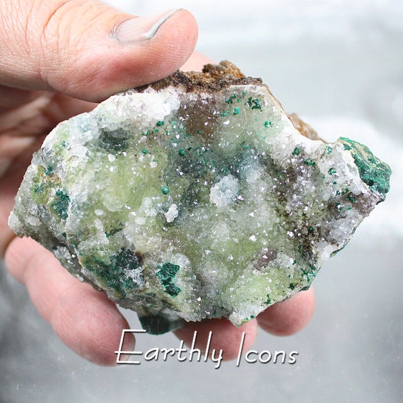 Druzy Quartz over Malachite and Duftite from The Congo; Decorator Display; Gift; Raw Quartz Malachite Specimen; Druzy Quartz Crystals