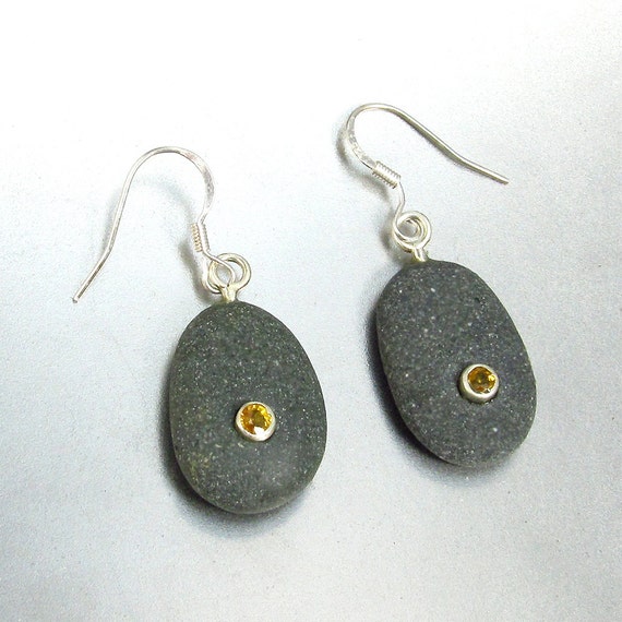 Beachstone and Golden Yellow Sapphire Earrings