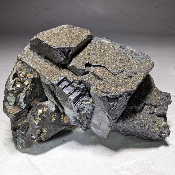 Pyrite on Galena from Huanzala Mine, Peru; Raw Galena Crystals; Pyrite Druzy; Combo Mineral Specimen; Peruvian Mineral Specimen