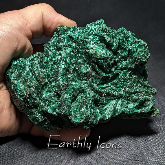 Large Fibrous Chatoyant Malachite Double Sided Specimen; Mashamba Mine; Crystal Home Decor