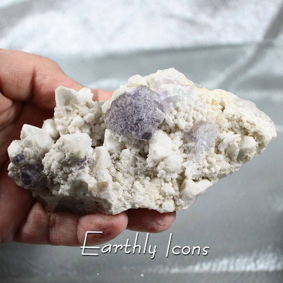 Inner Mongolian "Alien Eye" Fluorite on Quartz Crystals; Inner Mongolia Quartz with Fluorite; Pyramidal Fluorite Specimen; Purple Fluorite