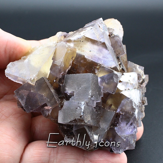 Fluorite from Cave In Rock, Hardin County, Illinois; Yellow and Purple-Lavender Fluorite; Raw Fluorite Mineral Specimen; Illinois Fluorite