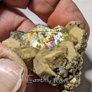 Iridescent Rainbow Pyrite with Fluorapatite; Pyrite Cluster; Raw Pyrite Specimen; Pyrite Crystals; Raw Fluorapatite Crystals