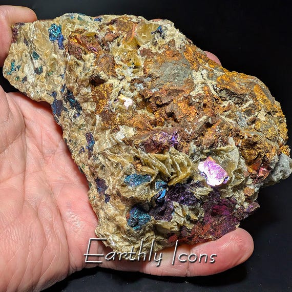 Iridescent Rainbow Chalcopyrite and Siderite; Bornite and Siderite; Raw Chalcopyrite Specimen; Raw Peacock Ore