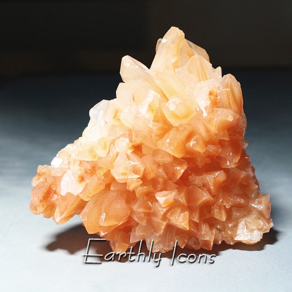 Orange Calcite Cluster from Yunan Province, China; Raw Calcite Mineral Specimen; Chinese Calcite