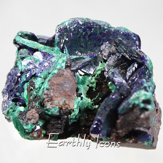 Azurite and Malachite Crystal Cluster from Laos; Azurite Crystals; Raw Azurite with Malachite; Malachite Crystal; Natural Azuruite Malachite