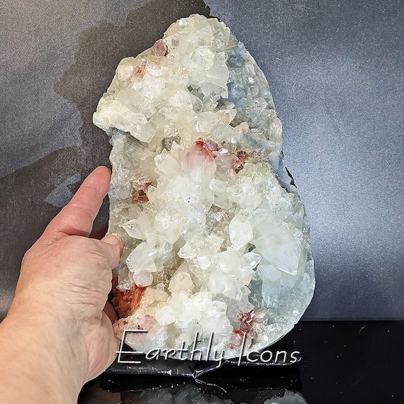 Red and Clear Apophyllite with Red Heulandite from Nashik District, Maharashtra, India; Decorator Display Mineral Piece; Home Decor