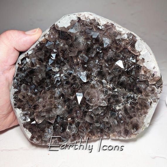 Large Smoky Amethyst Shallow Pocket Cluster from India; Smoky Quartz var. Amethyst Crystal Cluster; Raw Smokey Amethyst Points