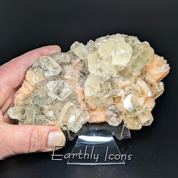 Large Gemmy Apophyllite with Stilbite (753g) from India; Apophyllite Crystals; Apophyllite and Stilbite Crystals; Zeolite Combo Specimen