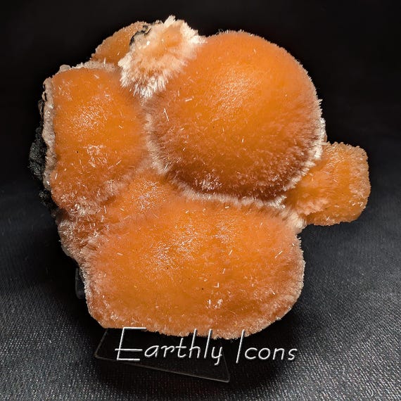 Bright Orange Thomsonite with Mesolite from India; Thomsonite Mineral Specimen; Raw Thomsonite and Mesolite; Fibrous Mesolite Needles