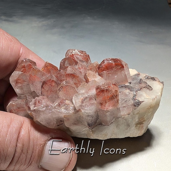 Quartz with Red Hematite from Jiangxi Province, China; Hematoid Quartz Cluster; Red Quartz Crystal Cluster; Red Quartz Phantoms