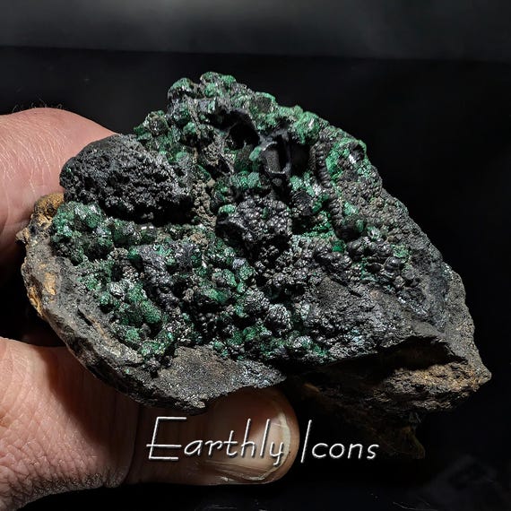 Unique Malachite Crystals with Botryoidal Hematite from Democratic Republic of Congo; Raw Malachite Mineral Specimen