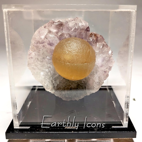 Botryoidal Yellow Fluorite on Amethyst Quartz from Nasik, India; Botryoidal Yellow Fluorite; Rare Fluorite; Raw Fluorite; Ball Fluorite