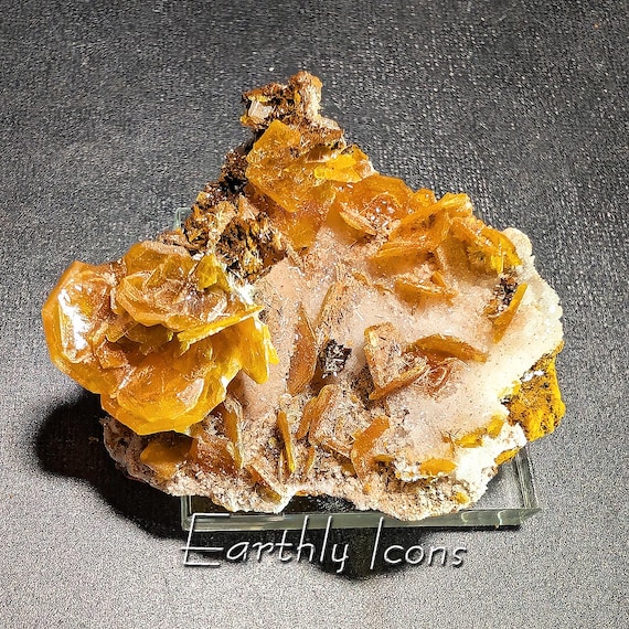 Wulfenite with Calcite from Los Lamentos, Mexico; Gemmy Wulfenite Crystals; Raw Wulfenite Specimen; Los Lamentos Mountains Wulfenite