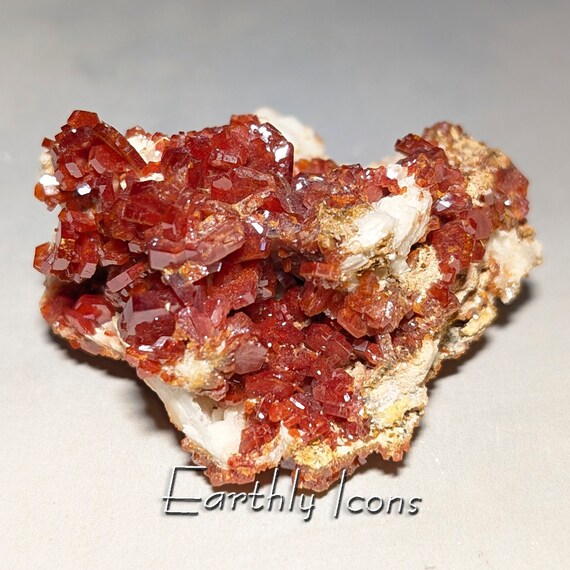 Crimson Red Vanadinite Mineral Specimen from Morocco; Raw Vanadinite Mineral Display; Moroccan Mineral; Red Crystals of Vanadinite