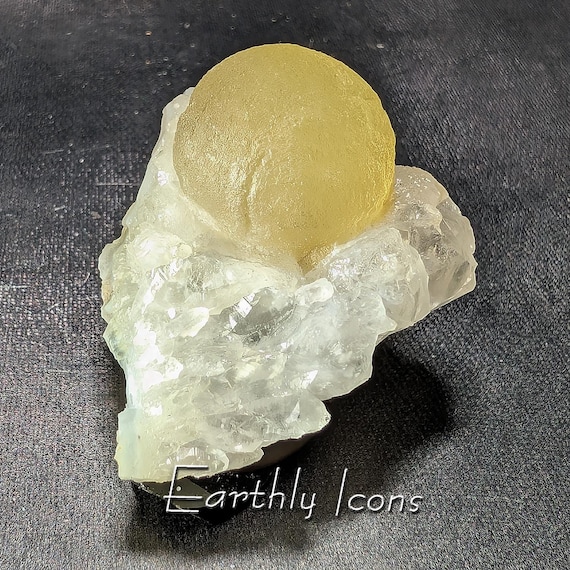 Botryoidal Yellow Fluorite on Quartz from Nasik, India; Botryoidal Yellow Fluorite; Rare Fluorite Find; Raw Fluorite; Ball Fluorite