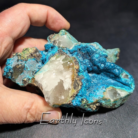 Large Chrysocolla on Quartz from Tentadora Mine, Peru; Raw Chrysocolla Mineral Specimen; Chrysocolla Stone; Peruvian Chrysocolla