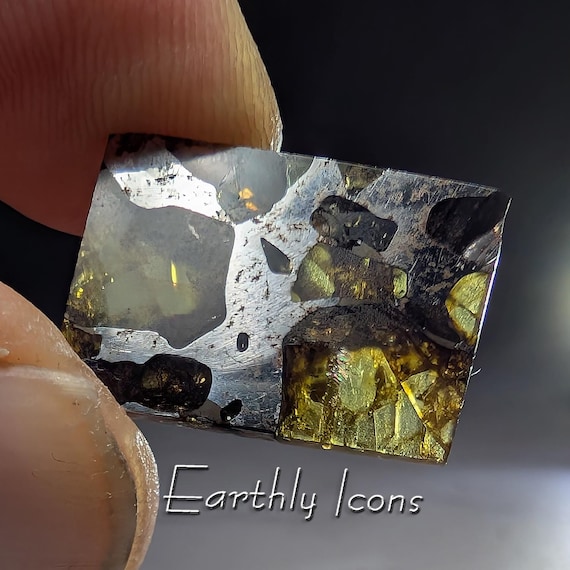 Imilac Pallasite from Atacama Desert, Chile; Rare Meteorite Thin Slice with Olivine Crystals