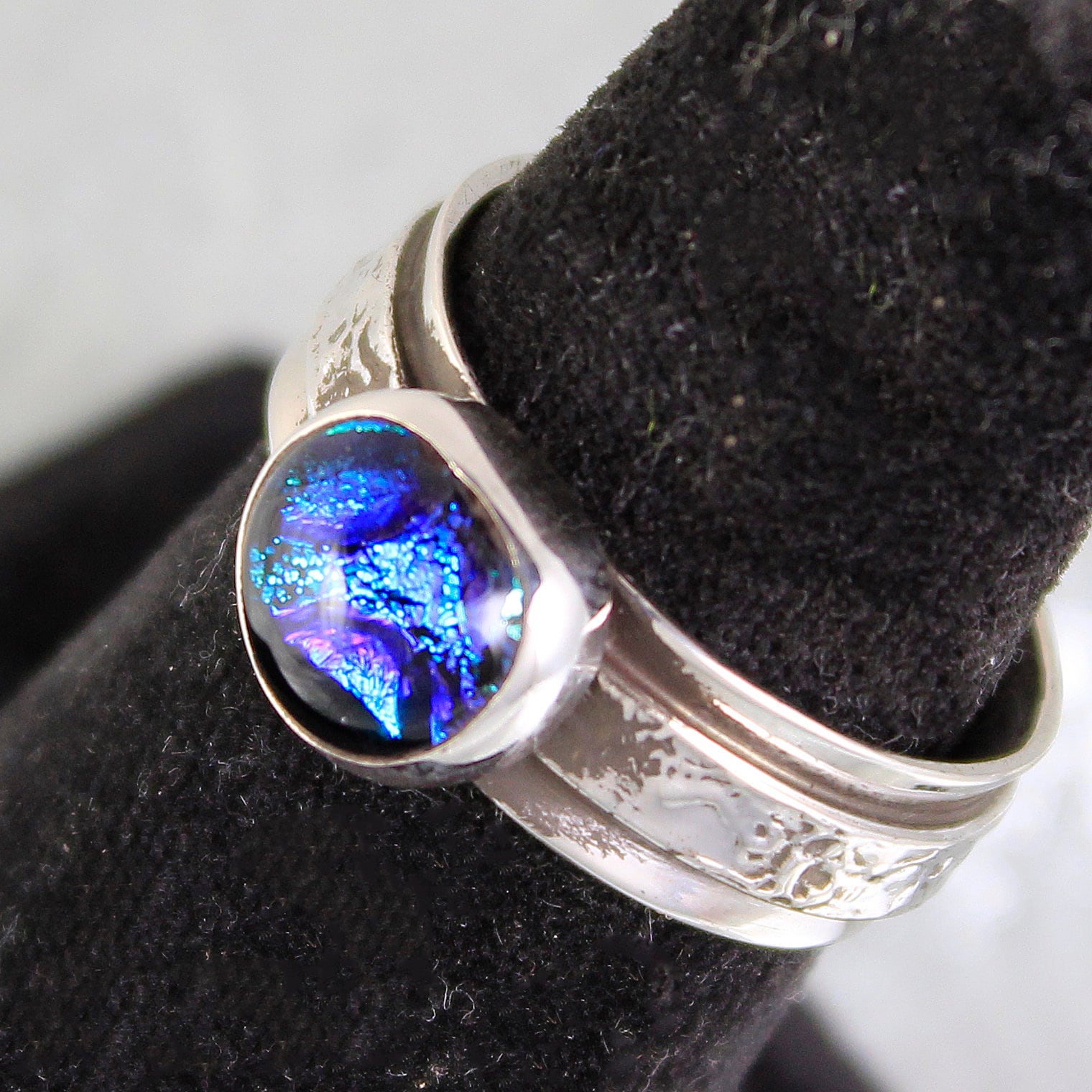 Dichroic Glass and Sterling Silver Ring