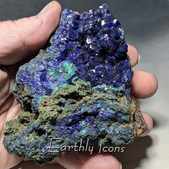 Azurite With Malachite from Tongshan Mine, Anhui Province, China; Raw Azurite Crystals; Blue Azurite Crystals; Large Azurite Crystals