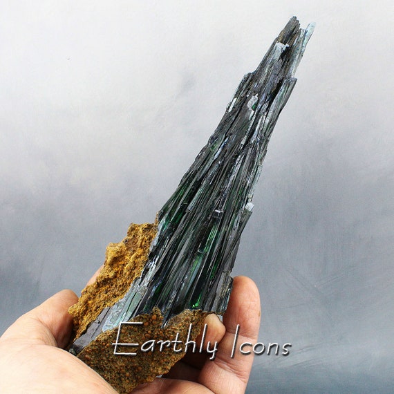 Large Green/Blue Vivianite Crystal Formation Brazil; Brazilian Vivianite Wand; Raw Mineral Display Specimen; Healing Crystal
