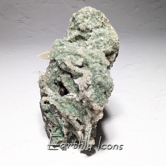Calcite and Chlorite Included Druzy Quartz on Chalcedony from India; Mineral Combo Display Specimen