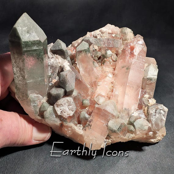 Large Pink and Green Himalayan Quartz Cluster Specimen from Nepal; Raw Mineral Specimen; Healing Crystals