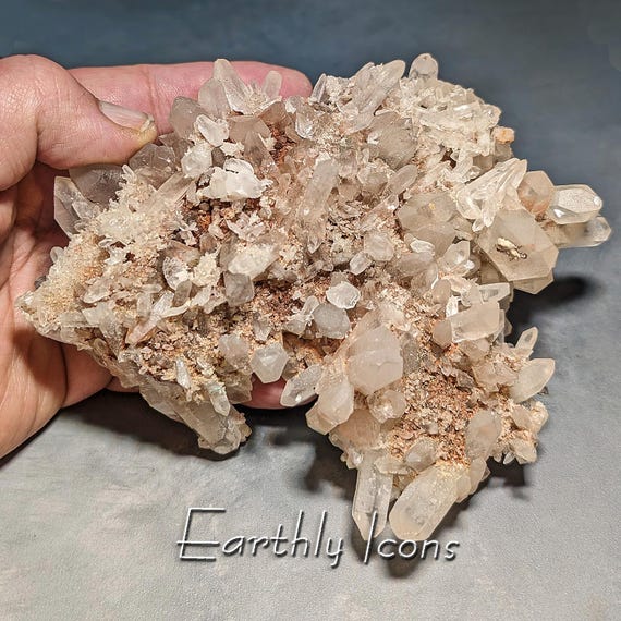 Himalayan Quartz on Pink Chalcedony from Nepal; Raw Mineral Specimen; Healing Crystals