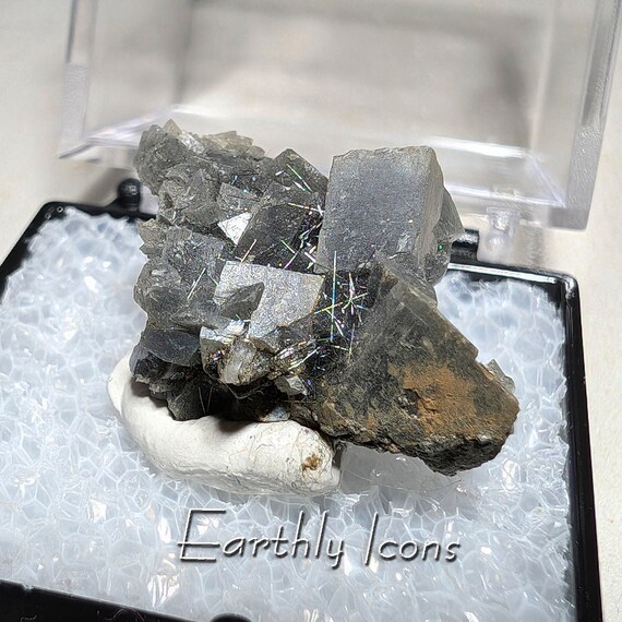 Fluorite with Boulangerite Thumbnail Specimen from Yaogangxian Mine, China; Yaogangxian Fluorite; Boulangerite Needles with Fluorite