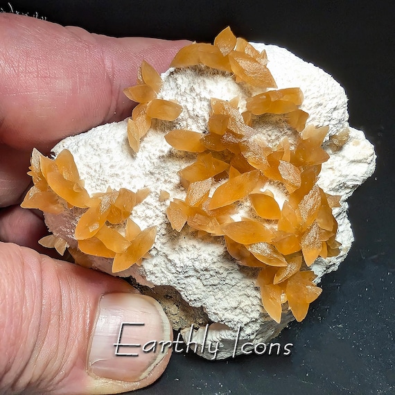 Orange Calcite Crystals on Mordenite from Aurangabad District, Maharashtra, India; Zeolite; Mineral Display Specimen
