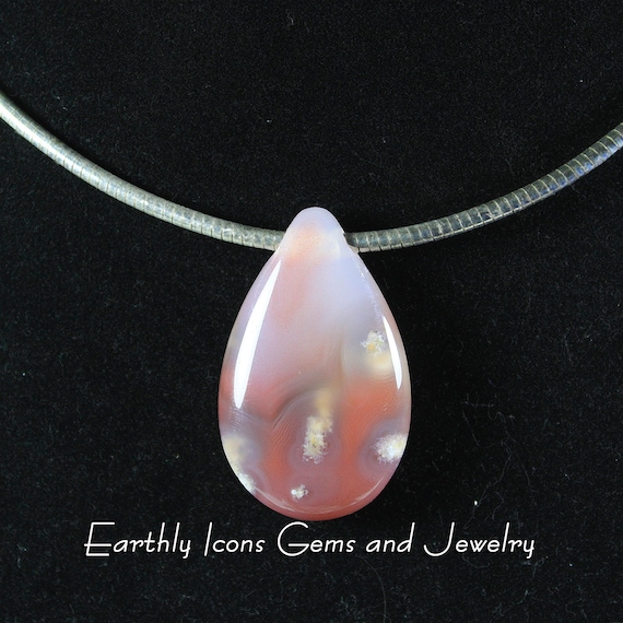 Swali Rose Agate Pendant on Sterling Silver Omega Chain