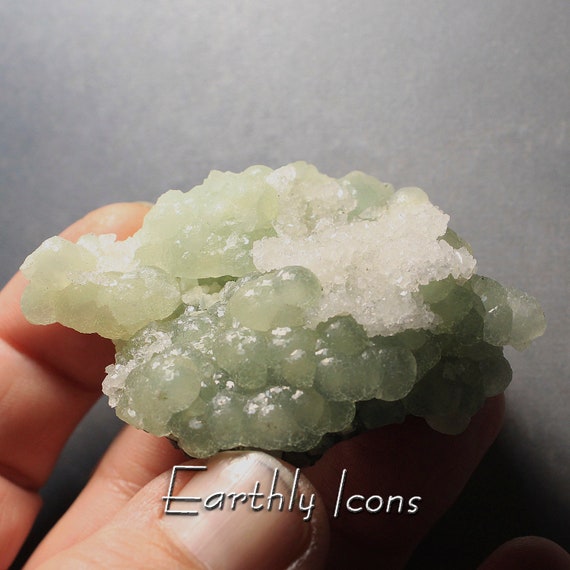 Prehnite and Apophyllite from Connecticut, USA; Botryoidal Green Prehnite; Druzy Apophyllite; Raw Prehnite and Apophylite Specimen
