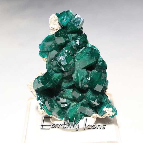 Dioptase from N'Tola Mine in Republic of The Congo; Raw Mineral Specimen; Dioptase Crystals; Raw Dioptase Mineral; Green Crystals