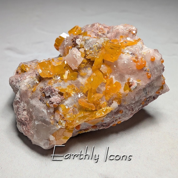 Wulfenite and Mimetite Mineral Specimen Rowley Mine, Arizona; Raw Wulfenite Crystals; Top Color Rowley Mine Wulfenite