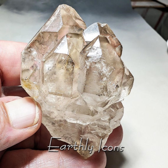 Elestial Smoky Quartz from Minas Gerais, Brazil; Raw Quartz Crystal Cluster; Quartz Crystal Cluster; Healing Crystal; Reiki Quartz Crystal