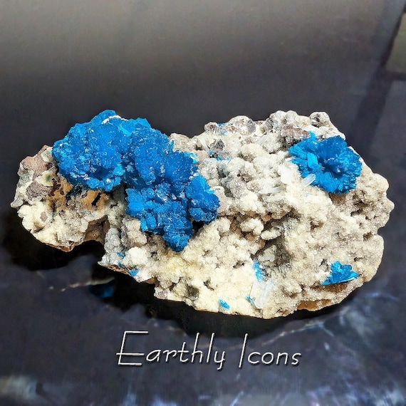 Top Shelf Large Cavansite Cluster and Stilbite on Heulandite from Poona India; Metaphysical Mineral; Transformational Energy Crystal