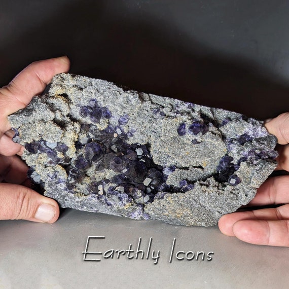 Large Fujian Bluish Purple Fluorite on Druzy Quartz Base; Fluorite from Fujian, China; Fluorite Decorator Display