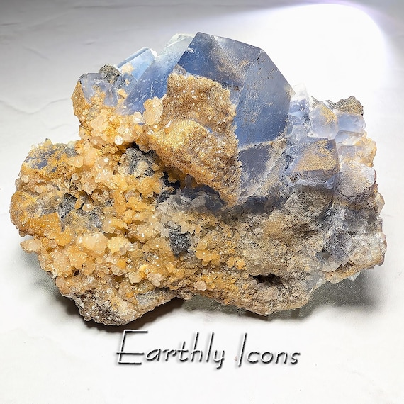 Rich Blue Fluorite with Anglesite and Galena from Royal Flush Mine, New Mexico USA; Raw Fluorite Crystals; Fluorite Mineral Specimen