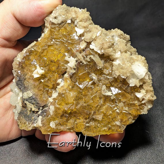 Golden Yellow Fluorite (627g) from Moscona Mine, Spain; Yellow Fluorite Cluster; Spanish Fluorite; Raw Fluorite Mineral Specimen