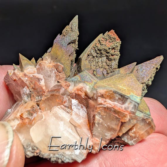 Rare Dogtooth Calcite Cluster with Iridescent Chalcopyrite from Soroca Village, Moldova; Raw Mineral Specimen