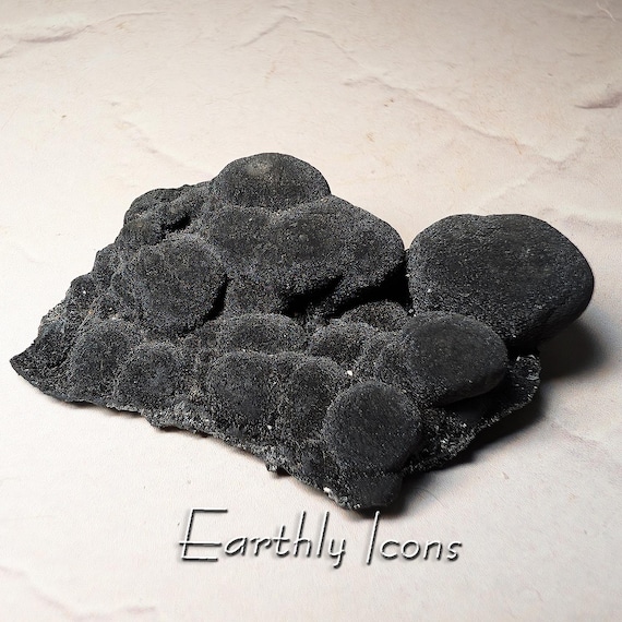 Botryoidal Romènchite on Pyrolusite From Spain; Spanish Romènchite Mineral Specimen; Rare Collector Mineral; Black Mineral Crystals
