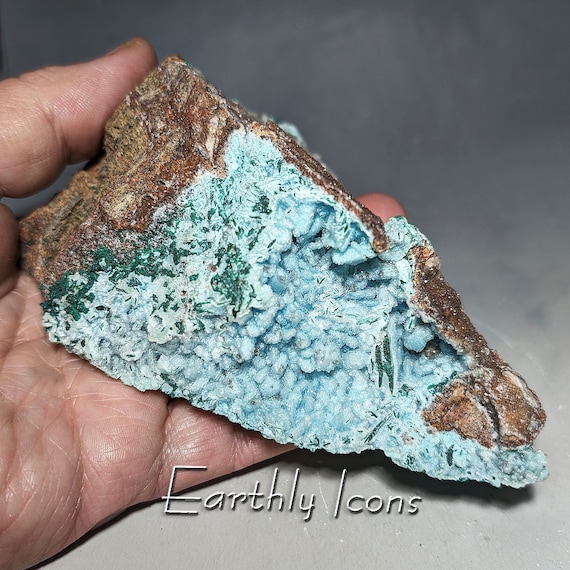 Druzy Chrysocolla with Malachite from Democratic Republic of Congo; Raw Chrysocolla; Chrysocolla Mineral Specimen; Blue Chrysocolla