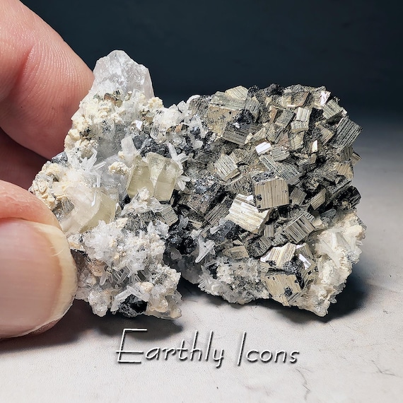 Pyrite, Apatite, and Quartz from Huanzala Mine, Peru; Mineral Combo Specimen; Peruvian Minerals
