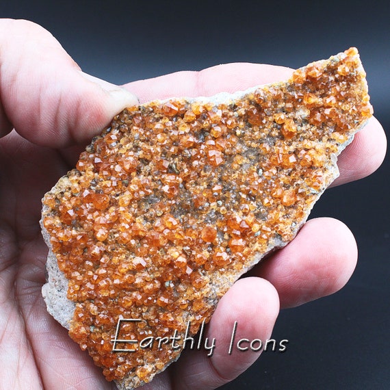 Spessartine Garnet with Mica on Feldspar from China; Garnet Crystal; Raw Garnet; Garnet Plate; Orange Garnet Crystals