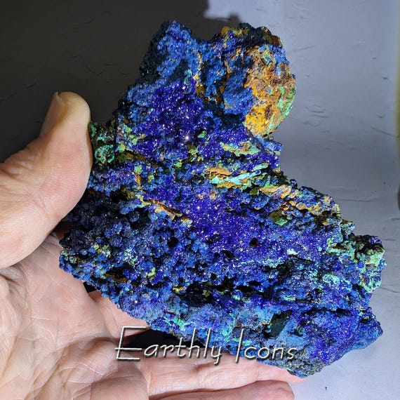Large Glittering Azurite with Malachite Raw Natural Mineral Specimen from Tongshan Mine, China