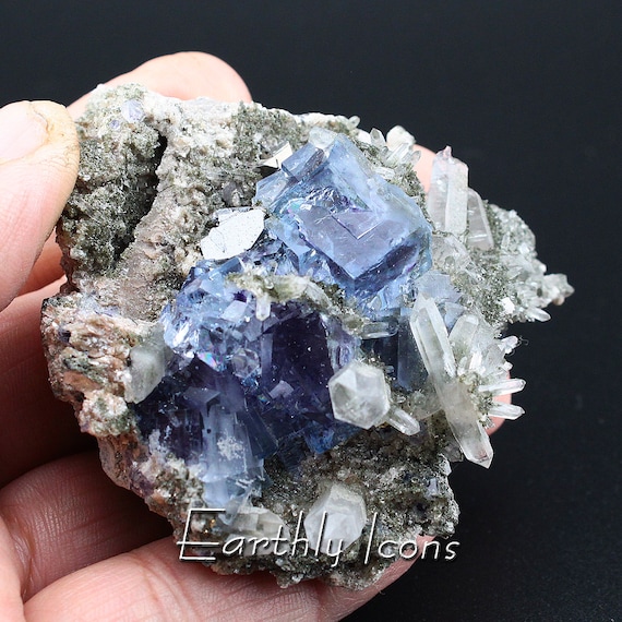 Fluorite with Quartz from Yaogangxian Mine, Hunan Province, China; Blue and Purple Fluorite; Yaogangxian Fluorite; Fluorite and Quartz/