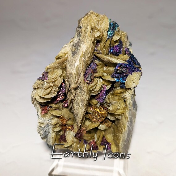 Iridescent Rainbow Chalcopyrite on Siderite; Bornite on Siderite; Chalcopyrite Cluster; Raw Chalcopyrite Specimen; Raw Peacock Ore