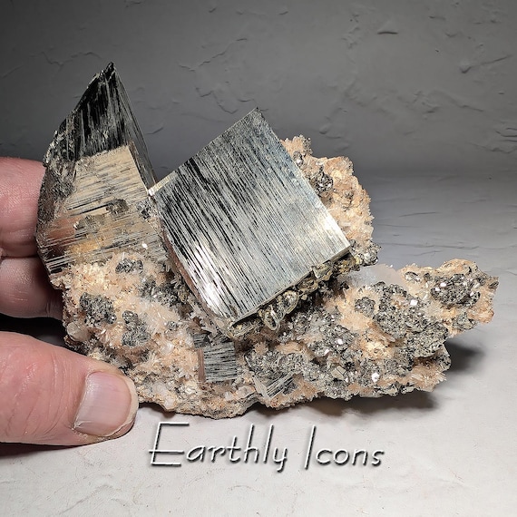 Pyrite and Apatite on Quartz from Huanzala Mine, Peru; Pyrite Crystals; Raw Pyrite Specimen; Apatite Crystal